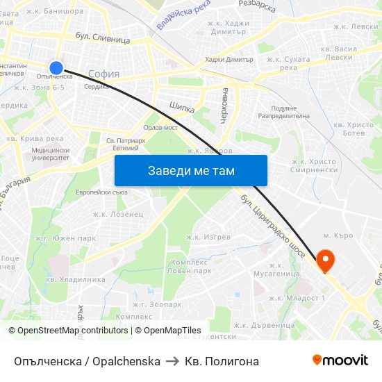 Опълченска / Opalchenska to Кв. Полигона map