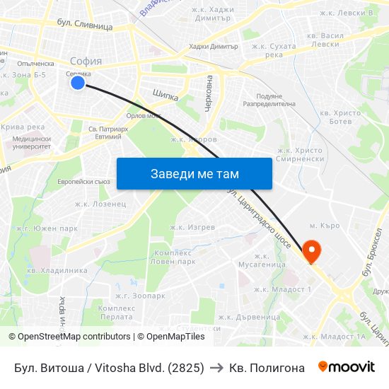 Бул. Витоша / Vitosha Blvd. (2825) to Кв. Полигона map