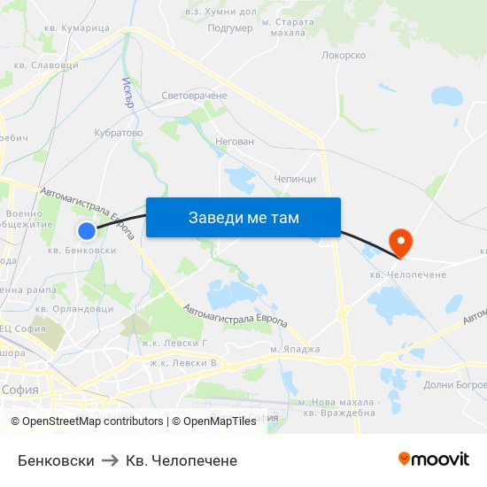 Бенковски to Кв. Челопечене map