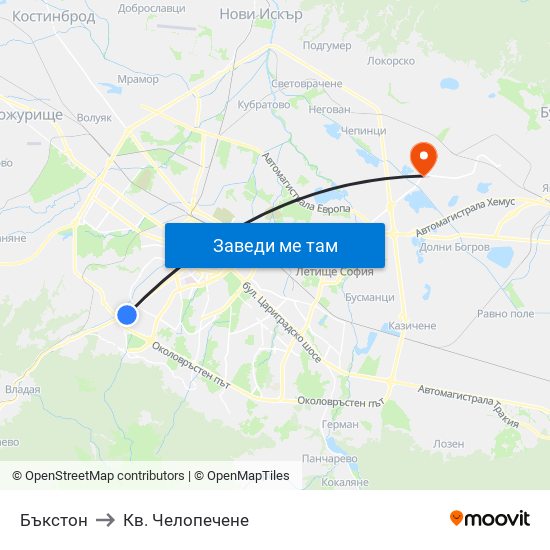 Бъкстон to Кв. Челопечене map