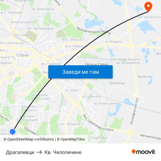 Драгалевци to Кв. Челопечене map