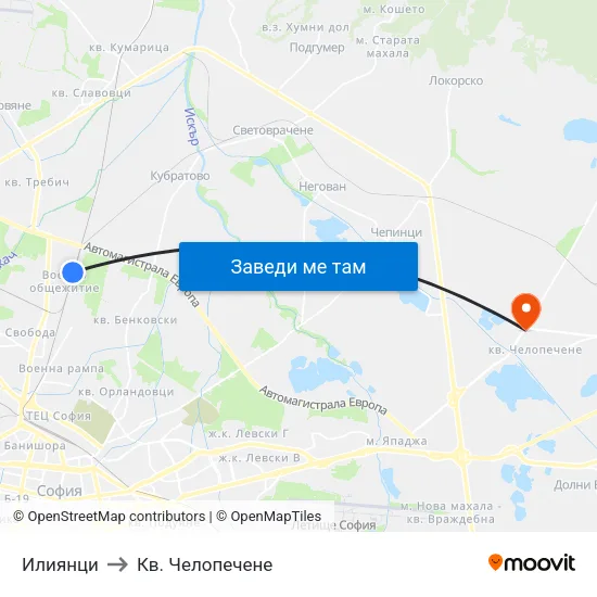 Илиянци to Кв. Челопечене map