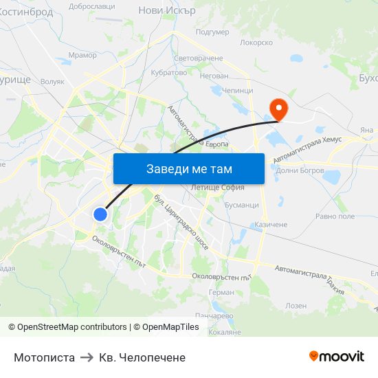 Мотописта to Кв. Челопечене map