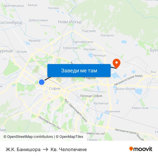 Ж.К. Банишора to Кв. Челопечене map