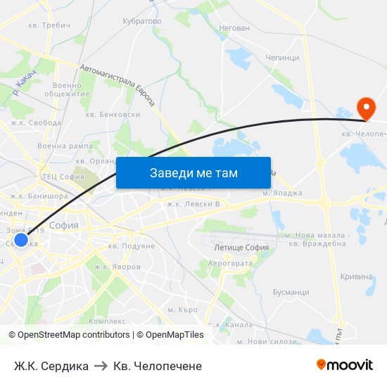 Ж.К. Сердика to Кв. Челопечене map