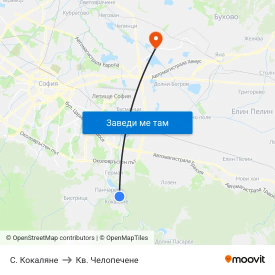 С. Кокаляне to Кв. Челопечене map