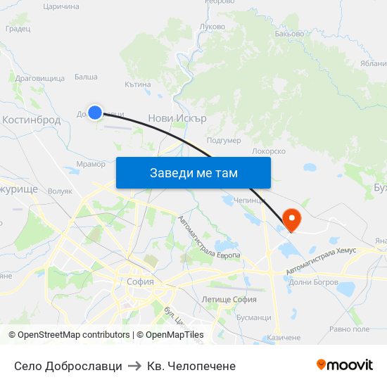 Село Доброславци to Кв. Челопечене map