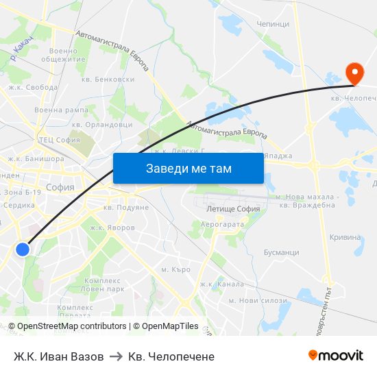 Ж.К. Иван Вазов to Кв. Челопечене map