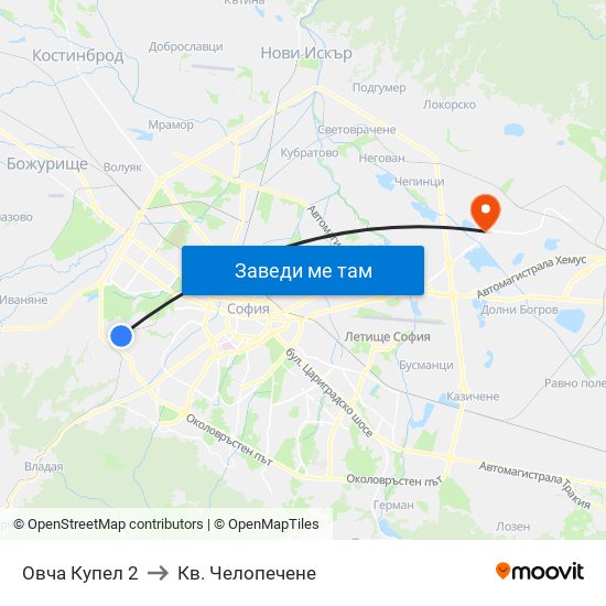 Овча Купел 2 to Кв. Челопечене map