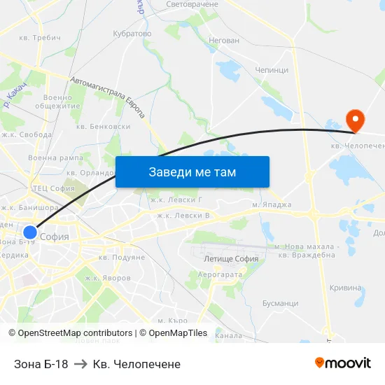 Зона Б-18 to Кв. Челопечене map