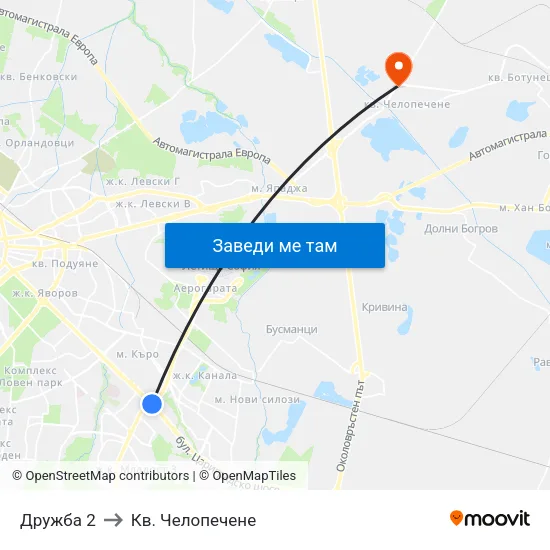 Дружба 2 to Кв. Челопечене map