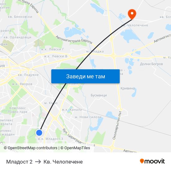 Младост 2 to Кв. Челопечене map