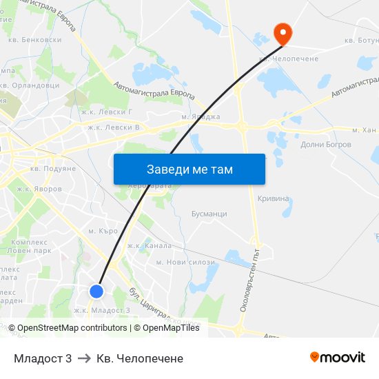 Младост 3 to Кв. Челопечене map