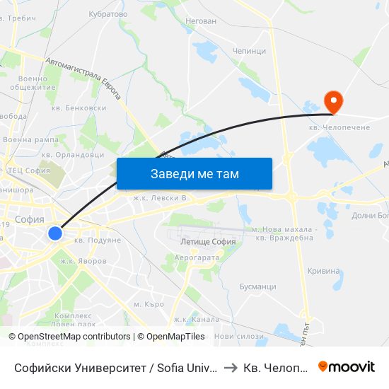 Софийски Университет / Sofia University (1698) to Кв. Челопечене map