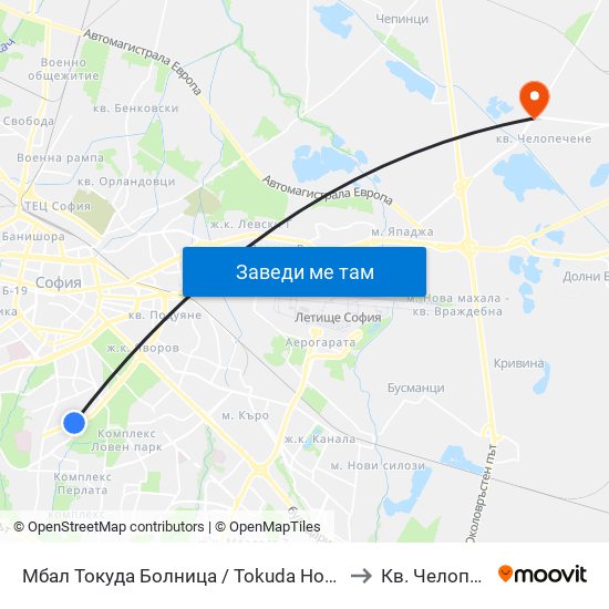 Мбал Токуда Болница / Tokuda Hospital (0206) to Кв. Челопечене map