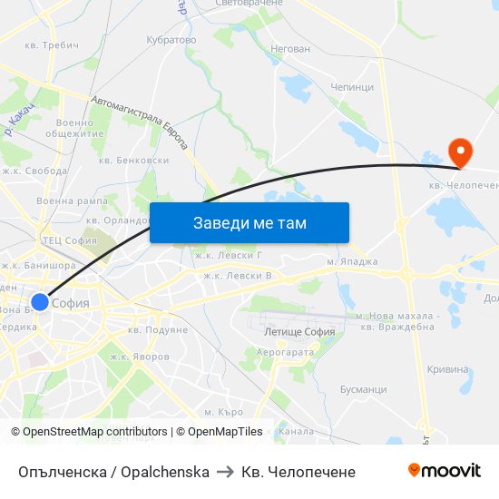 Опълченска / Opalchenska to Кв. Челопечене map