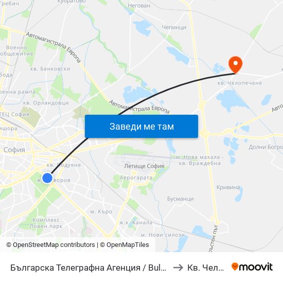 Българска Телеграфна Агенция / Bulgarian News Agency (1395) to Кв. Челопечене map