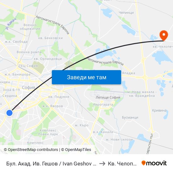 Бул. Акад. Ив. Гешов / Ivan Geshov Blvd. (2804) to Кв. Челопечене map