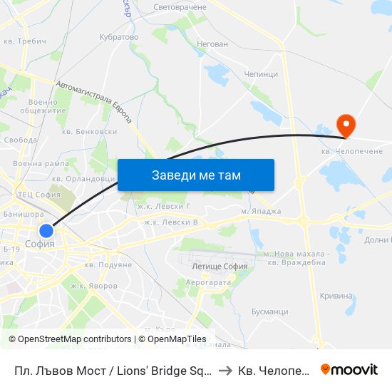 Пл. Лъвов Мост / Lions' Bridge Sq. (1278) to Кв. Челопечене map