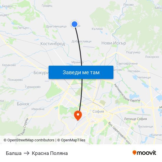 Балша to Красна Поляна map