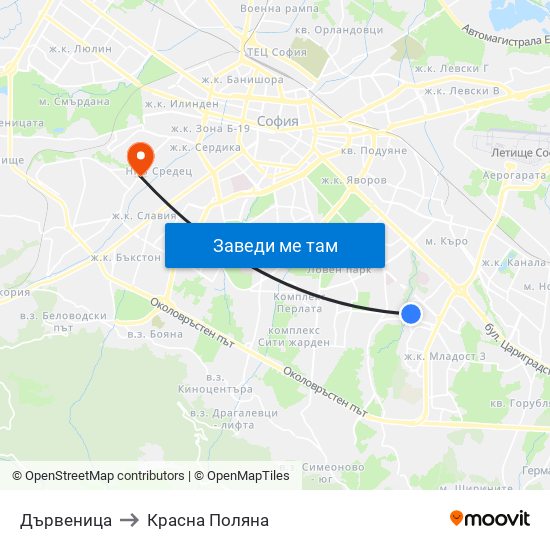 Дървеница to Красна Поляна map