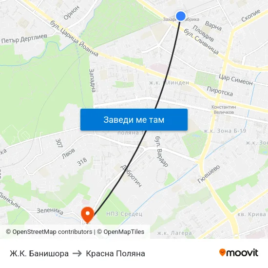 Ж.К. Банишора to Красна Поляна map