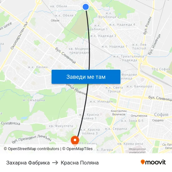 Захарна Фабрика to Красна Поляна map
