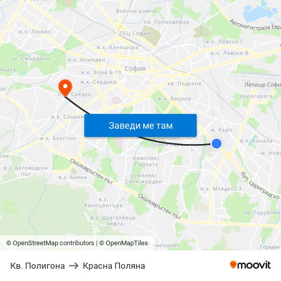 Кв. Полигона to Красна Поляна map