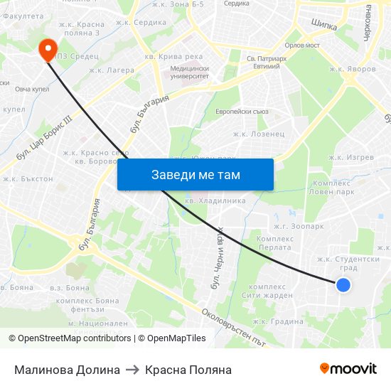 Малинова Долина to Красна Поляна map