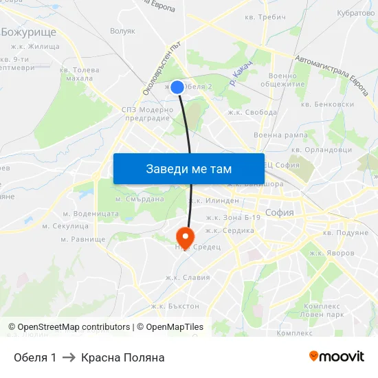 Обеля 1 to Красна Поляна map