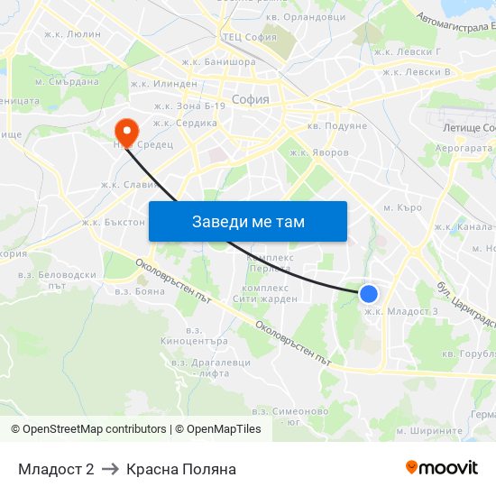 Младост 2 to Красна Поляна map