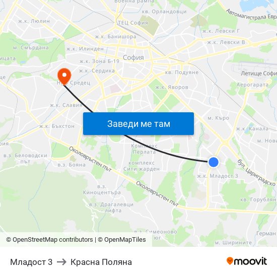 Младост 3 to Красна Поляна map