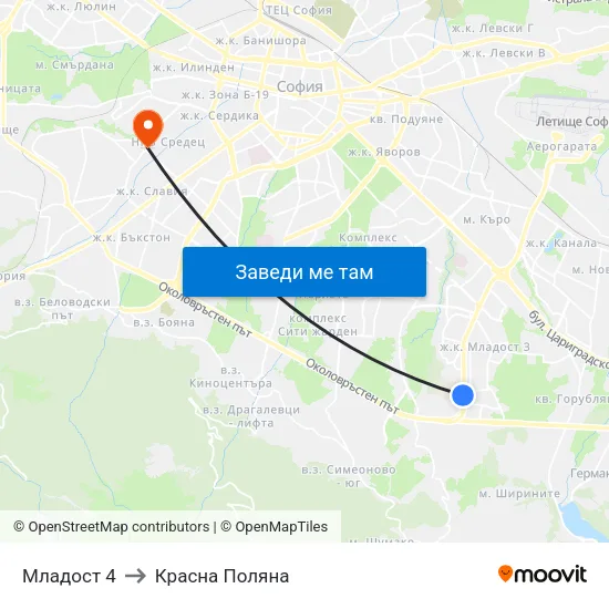 Младост 4 to Красна Поляна map