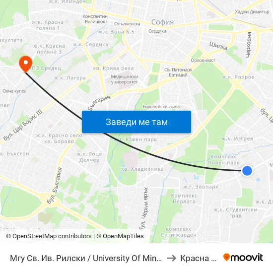 Мгу Св. Ив. Рилски / University Of Mining And Geology (1033) to Красна Поляна map