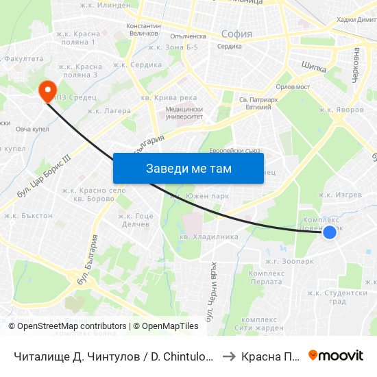 Читалище Д. Чинтулов / D. Chintulov Library (2365) to Красна Поляна map