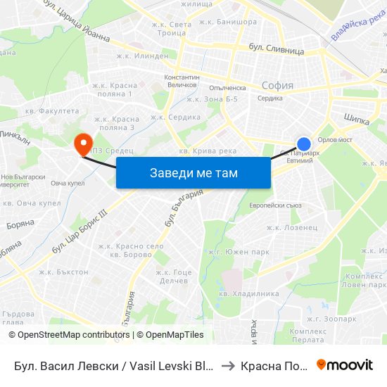 Бул. Васил Левски / Vasil Levski Blvd. (0299) to Красна Поляна map
