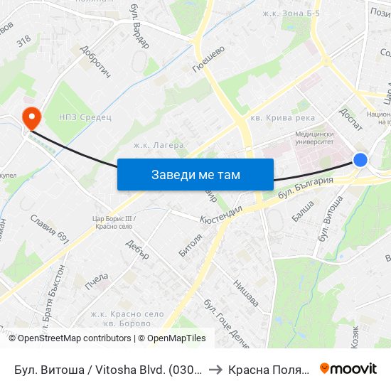 Бул. Витоша / Vitosha Blvd. (0302) to Красна Поляна map