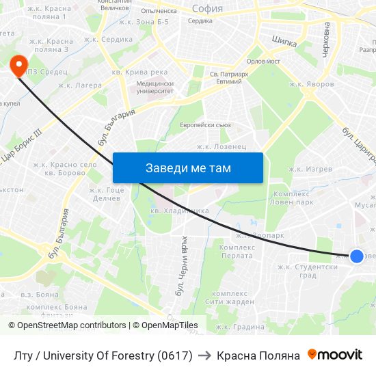 Лту / University Of Forestry (0617) to Красна Поляна map