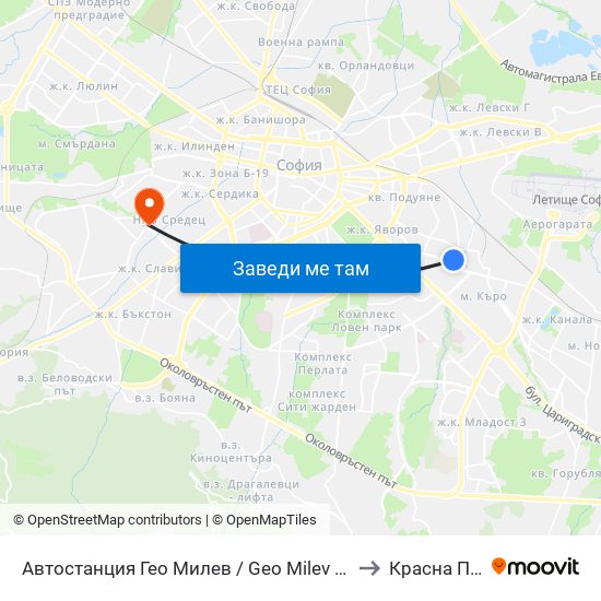 Автостанция Гео Милев / Geo Milev Bus Station (0052) to Красна Поляна map