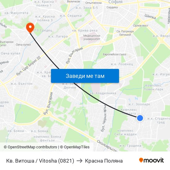 Кв. Витоша / Vitosha (0821) to Красна Поляна map