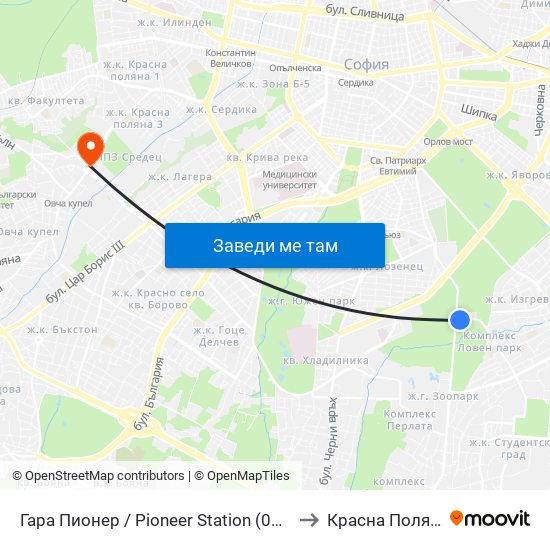 Гара Пионер / Pioneer Station (0465) to Красна Поляна map
