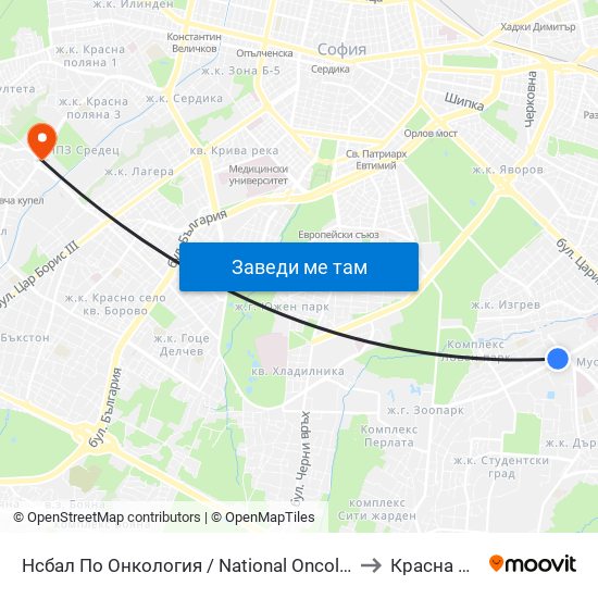 Нсбал По Онкология / National Oncology Hospital (2542) to Красна Поляна map