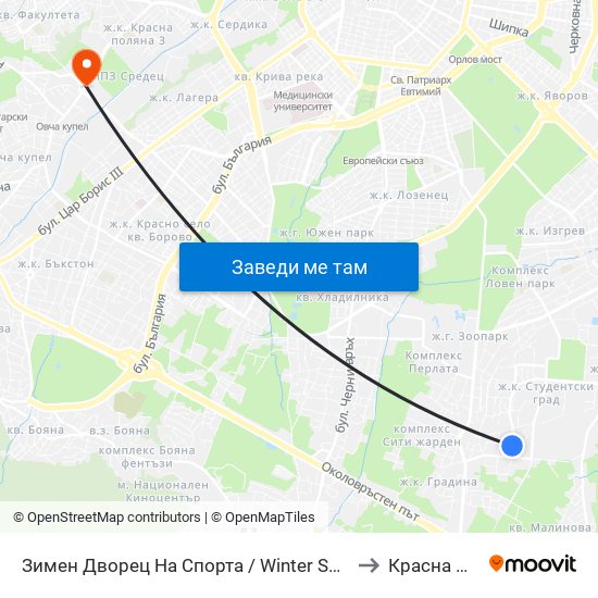 Зимен Дворец На Спорта / Winter Sports Palace (0742) to Красна Поляна map