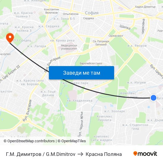 Г.М. Димитров / G.M.Dimitrov to Красна Поляна map