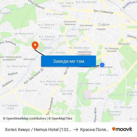 Хотел Хемус / Hemus Hotel (1325) to Красна Поляна map