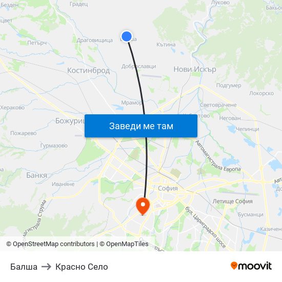 Балша to Красно Село map