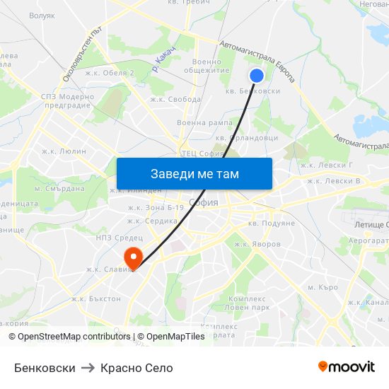 Бенковски to Красно Село map