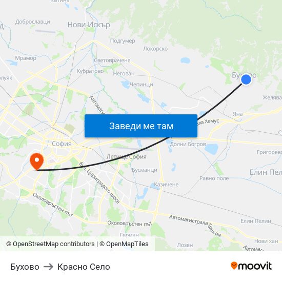 Бухово to Красно Село map