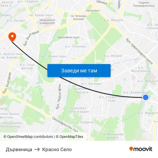 Дървеница to Красно Село map