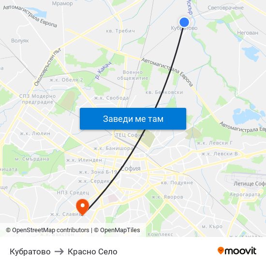 Кубратово to Красно Село map